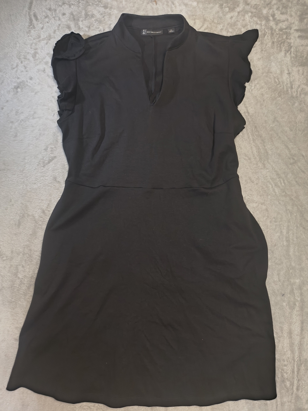 New York & Company Black Ruffle-Sleeve Shift Dress
